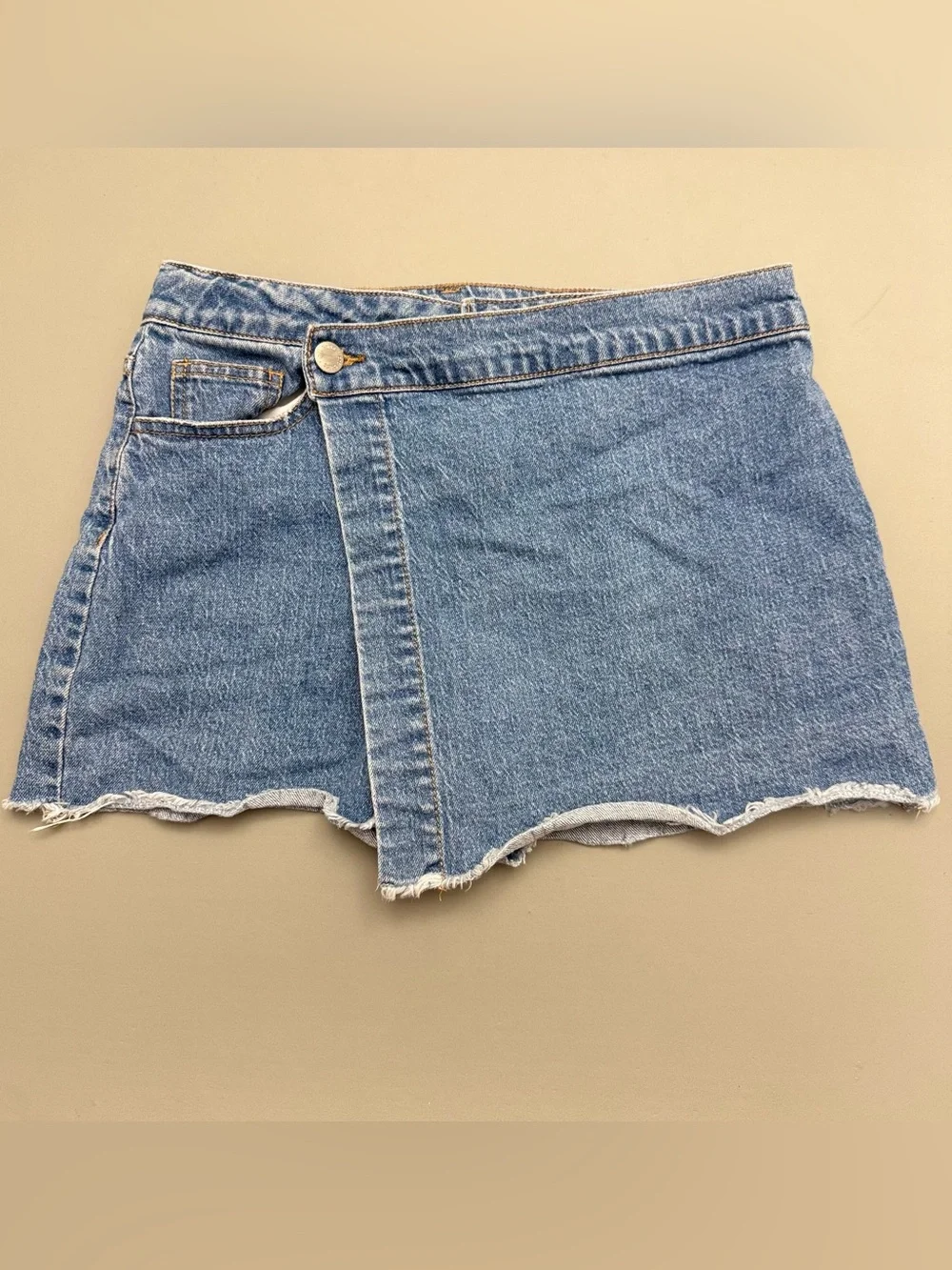Art Class Denim Wrap Skort XL 14 Blue High Rise Raw Hem Mini Skirt Shorts
